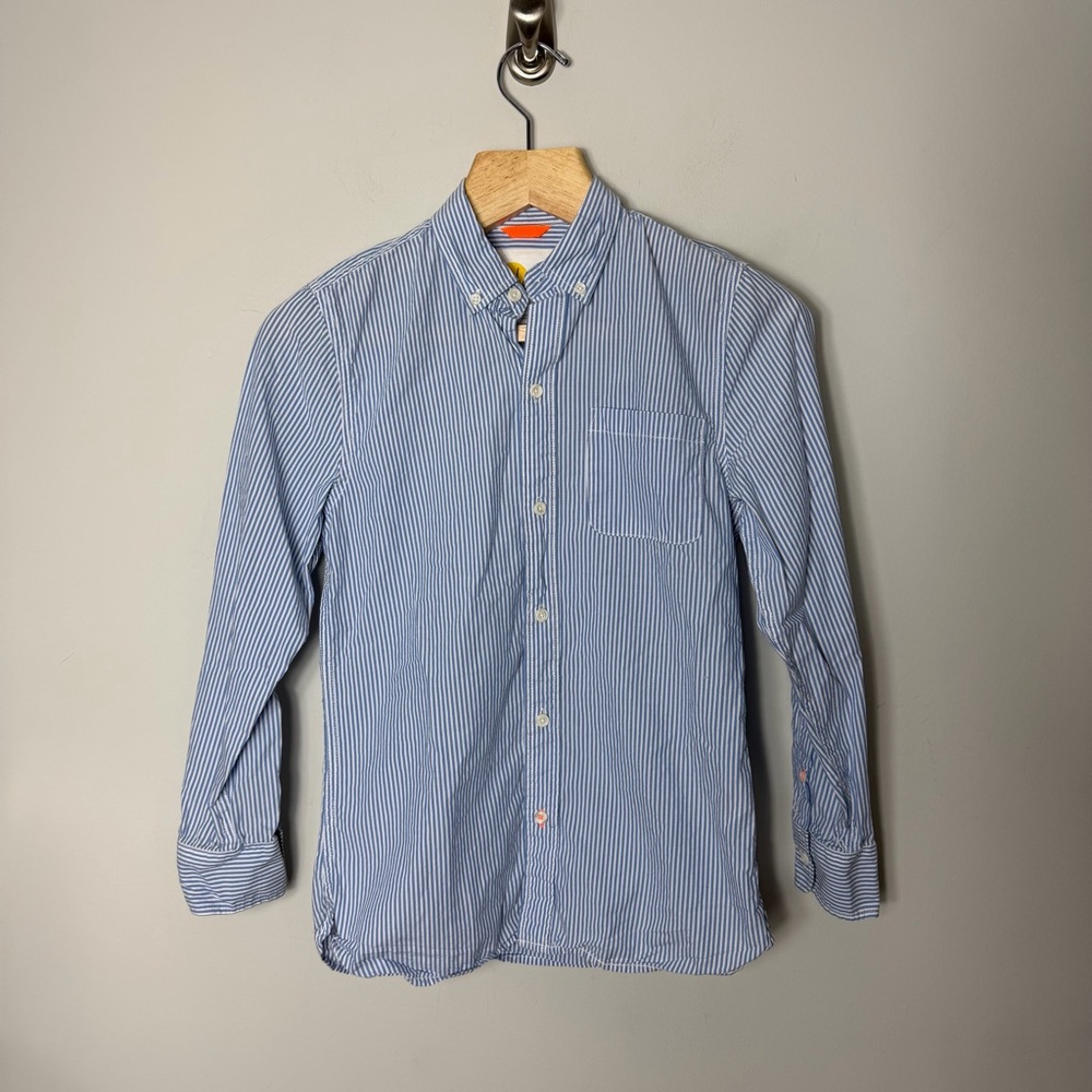 Mini Boden Boys Kids Long Sleeve Pinstripe Oxford Button Down Shirt 11-12